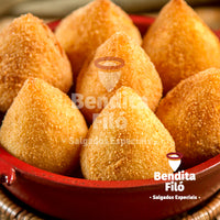 SALGADOS - COXINHA DE FRANGO C/ REQUEIJ. - Bendita Filó - Pacote com 6 unids