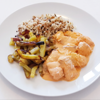 LIGHT 300 - St. Peter ao creme de côco, com arroz 7 grãos e batata doce ao azeite - 300g