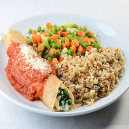 LIGHT 300 - Panqueca Integral de Espinafre e Ricota, Arroz 7 grãos e Leg, no fio de azeite - 300g