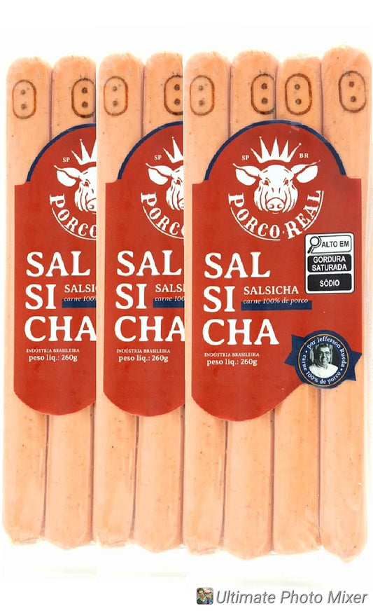 PORCO REAL - Kit 3 Pcts de Salsicha de aprox. 300g cada c/ 4 unids