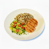 PEIXES - Mini Burger de Salmão com Arroz 7 Grãos, Abobrinha e Tomatinhos Cereja - 300g