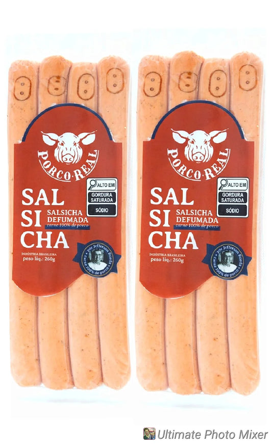 PORCO REAL - Kit 2 Pcts de Salsicha Defumada de aprox. 300g cada c/ 4 unids