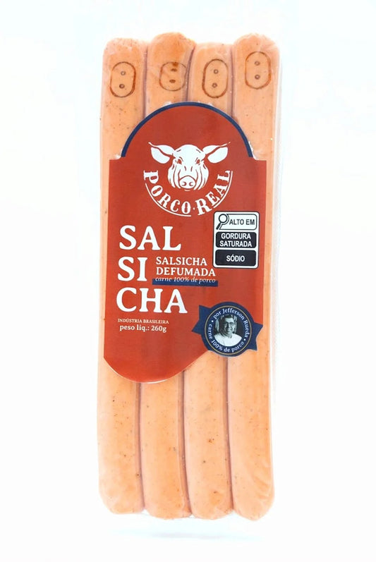 PORCO REAL - Salsicha Defumada com quatro unids - Peso variável entre 275 e 300g