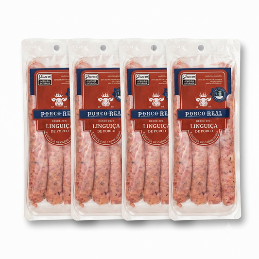 PORCO REAL - SUPER PROMO - Próximo ao Vencimento (23/07) - Kit 4 Pacotes de Linguiças Fininhas - 300g cada