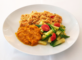 FIT 300 - Frango desfiado com abobrinha, tomate cereja e purê de abóbora - 300g