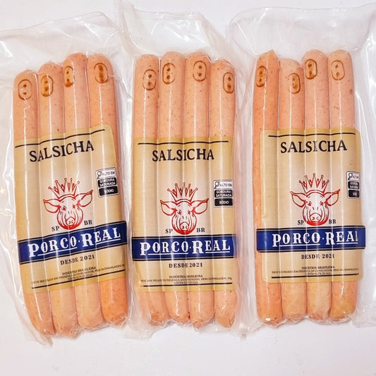PORCO REAL - Kit 3 Pcts de Salsicha de aprox. 300g cada c/ 4 unids