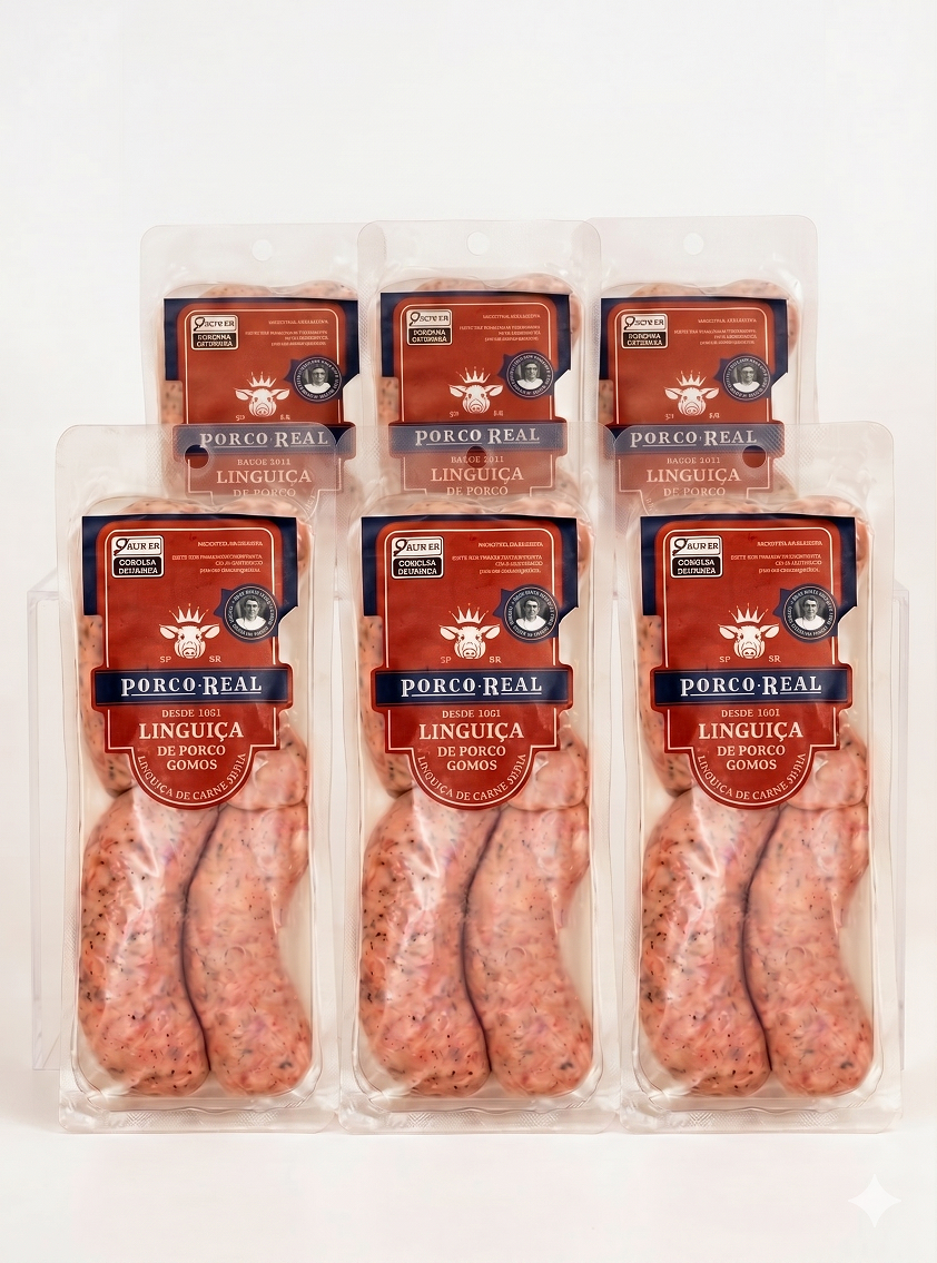 PORCO REAL - SUPER PROMO - Próximo ao Vencimento (30/07) - Kit 6 Pacotes de Linguiças Gomos - 400g cada