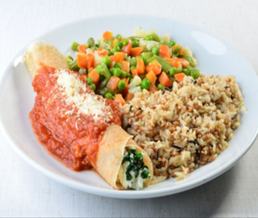 LIGHT 300 - Panqueca Integral de Espinafre e Ricota, Arroz 7 grãos e Leg, no fio de azeite - 300g