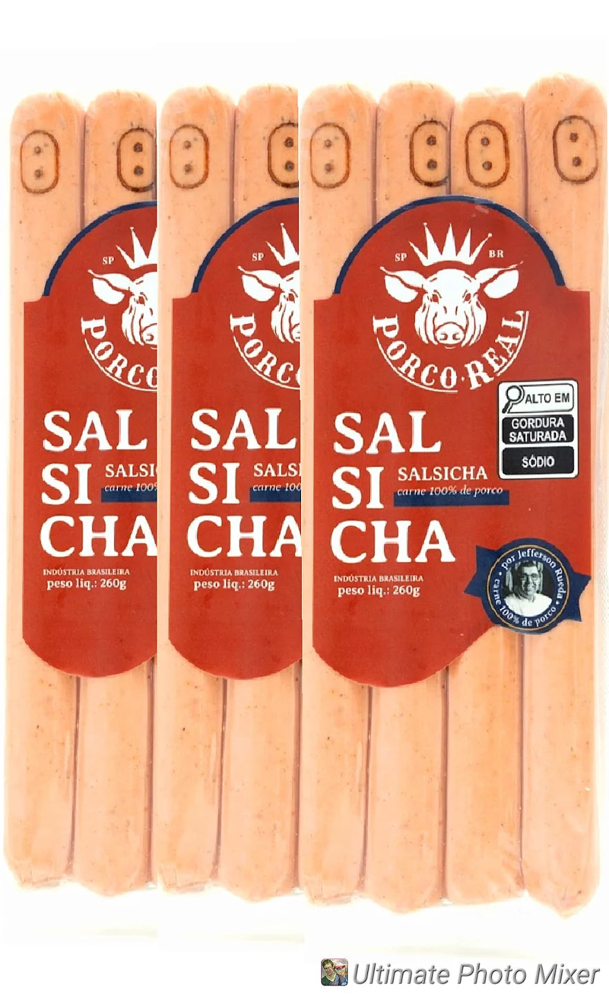 PORCO REAL - Kit 3 Pcts de Salsicha de aprox. 300g cada c/ 4 unids