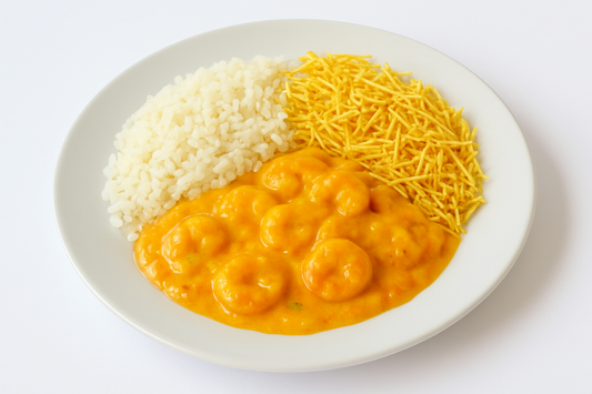PEIXES - Strogonoff de Camarão com Arroz e Batata Palha - 400g
