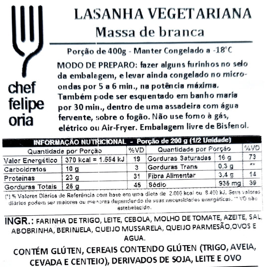 Lasanha Vegetariana (fatias de Berinjela e Abobrinha) 400g - ITÁLIA