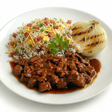 Dia a Dia - Picadinho ao Roti com Cebola Grelhada e Arroz Biro Biro (ovos, bacon e arroz)  400g