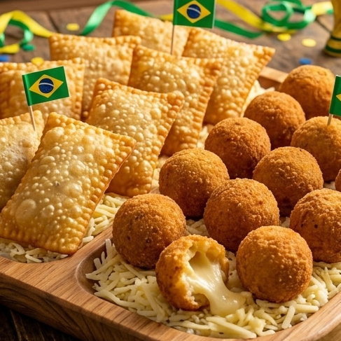 Kit Copa - 24 Petiscos de Queijo (12  Pasteis de Queijo e 12 Bolinhas de Queijo)