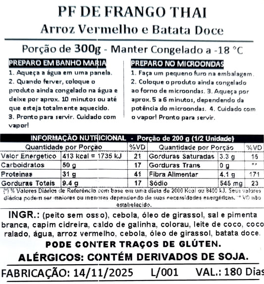 LIGHT 300 - Frango Thai com arroz integral vermelho e batata doce no azeite - 300g